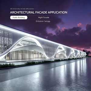 Sistema de Fachada Moderna con Muro Cortina Arquitectónico, Cubierta de Entrada Glaseada para Edificio Público, Exterior Nocturno - Product Image 1