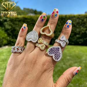 Collezione di Anelli Classici a Cuore in Ottone, Stile Hip Hop, con Grandi Cristalli Iced Out Bling, Anelli da Donna con Design Misti, Set di Gioielli all'Ingrosso - Product Image 1