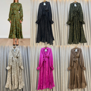 Ensembles modestes de style Dubaï pour femmes, vêtements musulmans traditionnels, taille unique, haut et <span class=keywords><strong>pantalon</strong></span> avec long manteau abaya, tenues en <span class=keywords><strong>satin</strong></span> jacquard - Product Image 5