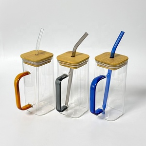 Tazza in Vetro Quadrata dal Design Moderno con Coperchio in Bambù e Manico, Adatta per Caffè, <span class=keywords><strong>Birra</strong></span> e Acqua - Product Image 6