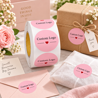 Autocollants ronds en forme de cœur rose personnalisés en gros, étiquettes autocollantes pour boîte cadeau, enveloppe et sac de shopping, étiquette personnalisée pour la fermeture