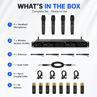 Système de microphone sans fil professionnel JIN JUE JU842, 4 canaux UHF, récepteur fixe avec 4 micros portatifs pour les célébrations religieuses