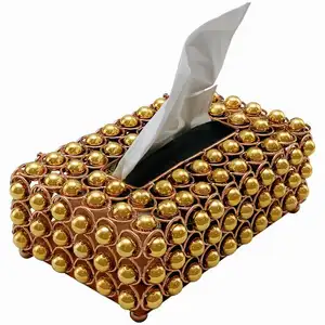 Toptan altın Metal inci doku kutusu ile yaratıcı kağıt havlu kutusu işık lüks doku tutucu otel kağıt tutucu