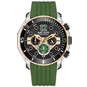 นาฬิกาข้อมือ MEGIR 2206 ระบบควอตซ์  แสดงวันที่อัตโนมัติ กันน้ำ สายซิลิโคน ดีไซน์เรียบหรู สำหรับผู้ชาย ขายส่ง - Product Image 3