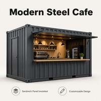 Kiosque de café industriel moderne de 20 pieds en conteneur préfabriqué en acier avec murs en panneaux sandwich pour usage commercial extérieur