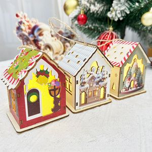 Décoration de Noël, maison en bois lumineuse à LED, faite à la main, élégante, centre de table, utilisation en intérieur - Product Image 3