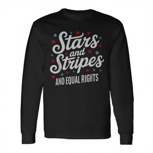T-shirt a maniche lunghe con stelle e strisce Equal Rights, design patriottico, girocollo, unisex - Product Image 2