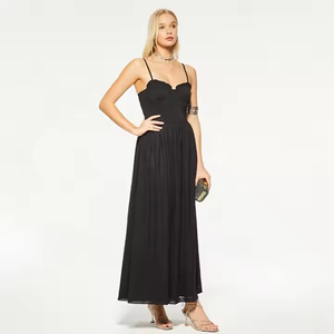 Produttori di abiti personalizzati da sera da donna nere abiti <span class=keywords><strong>lunghi</strong></span> in maglia di <span class=keywords><strong>Tulle</strong></span> da sera in Chiffon senza maniche Vintage da donna - Product Image 2
