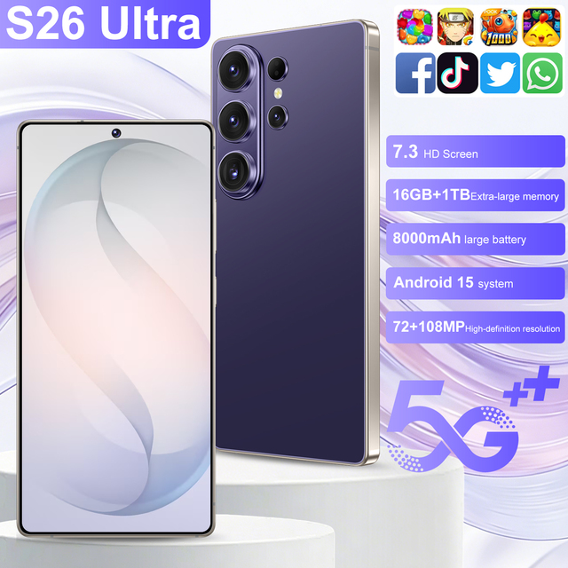 Hot Selling S26 Ultra 5G Phone 8000mAh Big Battery 7.3" HD Screen Unlocked Smartphone Wholesale