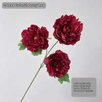 Pivoine Artificielle HGA à 3 Têtes, Fleur en Soie Synthétique Bleue, Rouge, Jaune pour Décoration de Salon, Centre de Table, Fournisseur en Gros