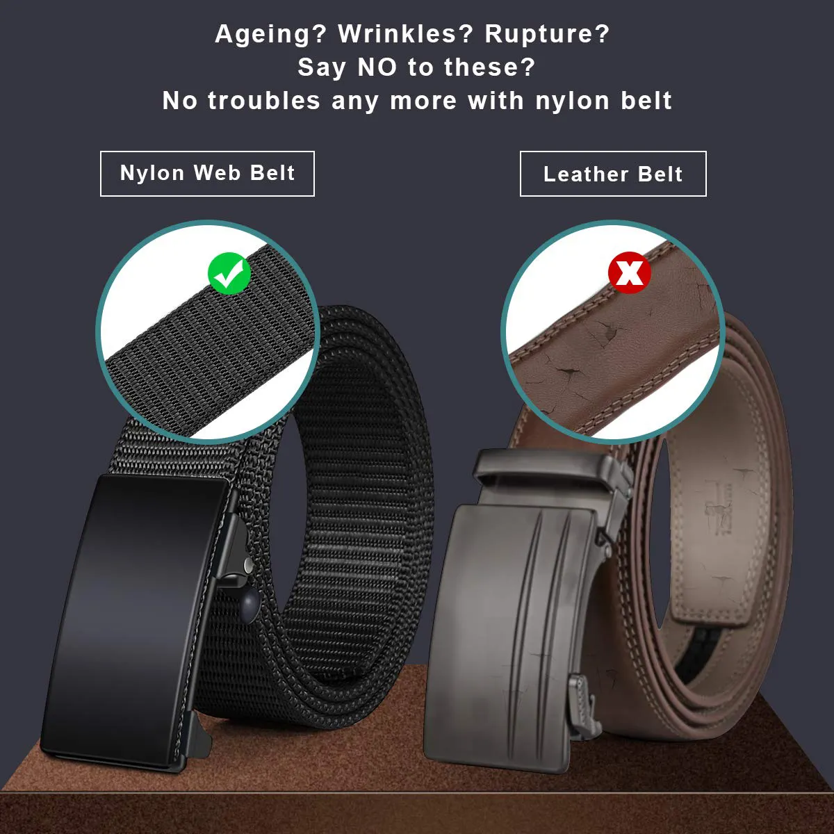 Men's Quick Dry Breathable Casual Nylon Belt with Automatic Buckle Alloy Knitted Belts