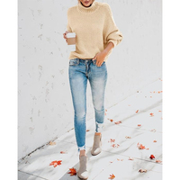 Pull-over en maille pour femme, col montant, coupe ample, épais, chaud, moderne et tendance, vente en gros