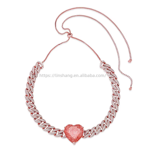 Chaîne cubaine Cœur d'amour, Collier de pierres précieuses colorées pour femme, Bijou ras-du-cou tendance - Product Image 4