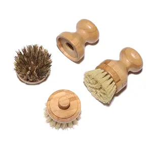 Customized Bamboo handles with sisal fibres and palm fibers dishes scrub kitchen cleaning brush