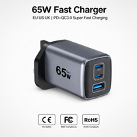 Chargeur de téléphone GaN 65W, charge rapide PD QC3.0, adaptateur mural USB multi-ports 2C1A pour ordinateur portable, tablette, appareils mobiles, prise EU US UK, vente en gros