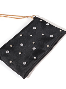 Pochette de luxe Bell, grande, en satin, ornée de perles et de strass, chaîne minimaliste, pour soirée, mariage, sac bandoulière motif carré, marque 5A - Product Image 5