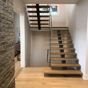 Straight Wood Stairs Modern Floating Staircase Indoor Prefab Stairs