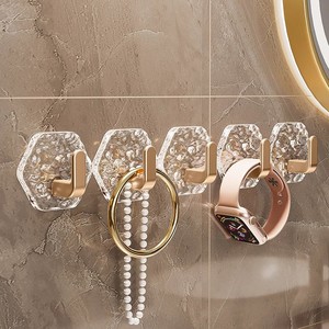 CONTINENT Hexagonal Adhesive <b>Hooks</b> 5 Pack <b>Gold</b> Tone Contemporary Bathroom <b>Wall</b> Mount No Drilling Required - Product Image 1