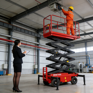 Manual Electric Scissor Aerial Work Platform With Pulling Device <b>Handle</b> 500kg 7.5m 9m 11m 12m Lift Height - Product Image 3