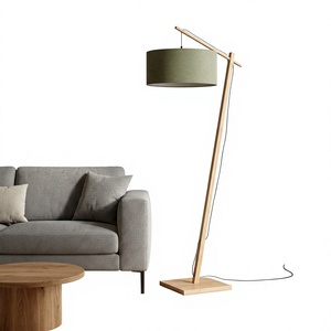 Bamboo Floor <b>Lamp</b> <b>Drum</b> <b>Shade</b> Wooden Angle Pole Floor Standing Light for Living Room Bedroom - Product Image 1