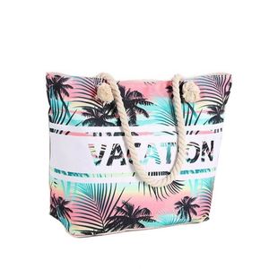 Sac fourre-tout d'été en coton pour la plage, sac à bandoulière en toile pour femme avec poignée en corde – Vente chaude - Product Image 1
