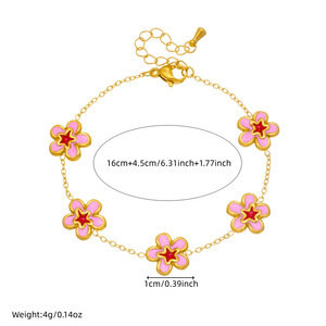 Japanese Korean Style Pink Floral Jewelry <b>Set</b> Gold Plated Peach Blossom Women's Fashion Necklace <b>Bracelet</b> Earrings Gift <b>Set</b> - Product Image 4