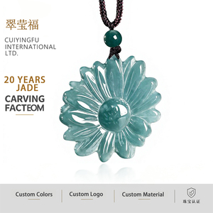Pendentif en jadéite naturelle bleue, motif marguerite, pour homme et femme, accessoires de mode féminins, avec certificat d'expertise HJ59 - Product Image 1