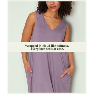 Camisón de Bambú Viscosa Personalizado para Mujer, Cuello en V, Sin Mangas, Largo hasta la Rodilla, Ropa de Dormir - Product Image 4