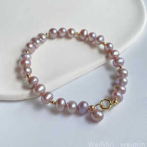 WENCHI <b>14K</b> <b>Gold</b> Natural Freshwater Grape Pink Purple Pearl Bangles & <b>Bracelets</b> 17cm Length 30g - Product Image 6