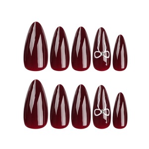 Dropshipping 24 <span class=keywords><strong>Uñas</strong></span> Postizas Color <span class=keywords><strong>Vino</strong></span> Tinto para el Día de San Valentín con Lazo y Diamante en Forma de Almendra, <span class=keywords><strong>Uñas</strong></span> Artificiales 3133 - Product Image 3
