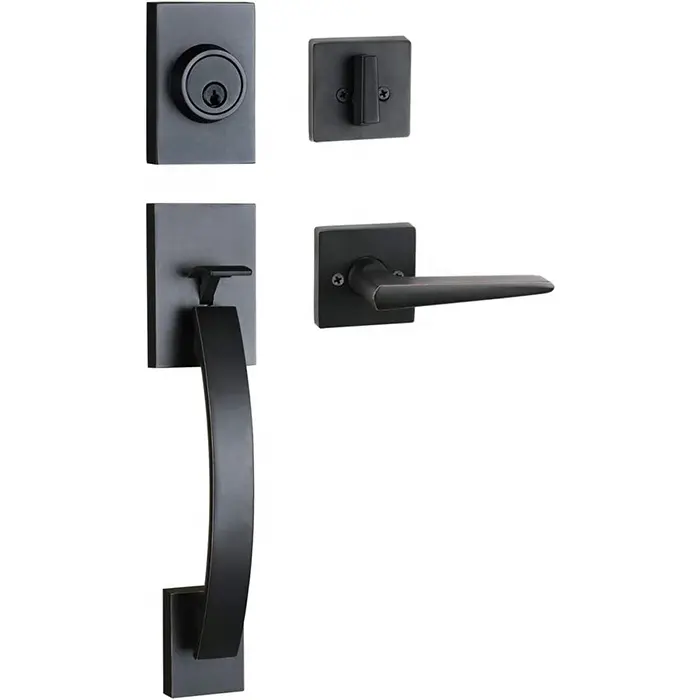Adjustable Square Lock House Main Zinc Alloy Heavy Duty Black Lock Entry Tubular Handleset Deadbolt Lock Front Door Handle