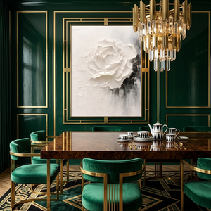 Peinture à l'huile moderne de rose blanche texturée en 3D sur toile |   Art mural abstrait peint à la main de luxe pour la décoration d'hôtels et de maisons, taille personnalisée - Product Image 6