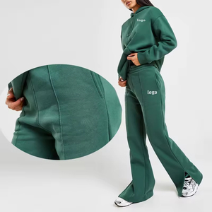 Custom Logo Women Pants Comfort Wide <b>Leg</b> Pants Joggers Cotton Fleece Workout Slit <b>Leg</b> Flare Pants Women - Product Image 4