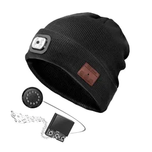 Bonnet Bluetooth avec lumière LED, bonnet Musical sans fil avec écouteurs, haut-parleurs stéréo et micro pour la course, la randonnée, le Jogging