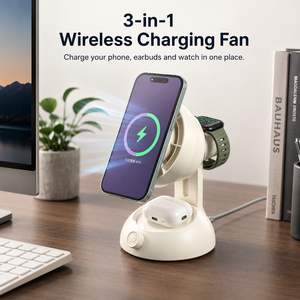 <span class=keywords><strong>Chargeur</strong></span> sans fil 4-en-1 pour ordinateur de bureau avec ventilateur de refroidissement, charge rapide pour téléphone, écouteurs et montre connectée, idéal pour un usage personnel - Product Image 5