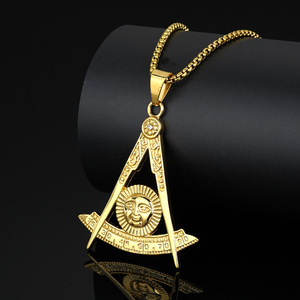 Collana con Ciondolo Massonico RH Hiphop Unisex, Alta Qualità, Placcato Oro 18K, Acciaio Inossidabile, Gioielli alla Moda, Vendita all'Ingrosso - Product Image 4