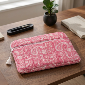 Funda acolchada de algodón para portátil con cremallera, hecha a mano con estampado de bloques, portátil, de 16 pulgadas, para MacBook Air, funda protectora para viajes - Product Image 5