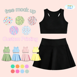 Ensemble de sport 2 pièces pour filles : Crop top sans manches et jupe évasée – Tenue de tennis, golf, <span class=keywords><strong>yoga</strong></span> pour enfants – Vêtements de sport en nylon et élasthanne pour <span class=keywords><strong>maman</strong></span> et moi, <span class=keywords><strong>bébé</strong></span> et enfant - Product Image 5