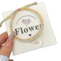 Bracelet en cordon tissé fait main avec breloque lune et perle, réglable, cadeau porte-bonheur, bijou