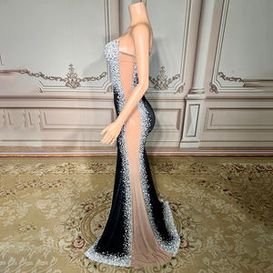 Novance Y4854 Nuovo Abito da Sera Nero di Tendenza con Strass Scintillanti e Perle, Sexy con Spacco, Elegante per Feste - Product Image 2