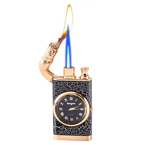 Wholesale Creative Gas Lighter Rocker Arm Single Direct Flame Jet Butane Torch Metal Watch Windproof Cigarette Lighter