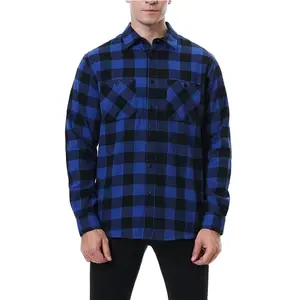 Factory wholesale plain plaid plus size men's long sleeve casual flannel coats shirts with double pocket