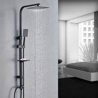 Système de douche mural noir mat pour hôtel avec cartouche céramique, colonne de douche thermostatique à jet pluie et douchette à main, et ensemble robinetterie