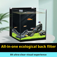 Filtre arrière en verre ultra-clair pour aquarium 10L, bac à poissons de bureau avec éclairage LED, pompe silencieuse, système de filtration multi-chambres pour maison et bureau