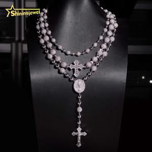 Gioielli Hip Hop ghiacciati GRA certificato Bling collana <span class=keywords><strong>925</strong></span> <span class=keywords><strong>argento</strong></span> croce palla <span class=keywords><strong>rosario</strong></span> Moissanite <span class=keywords><strong>catena</strong></span> di perline - Product Image 6