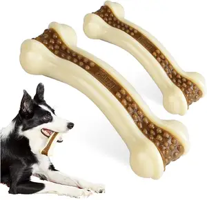 Juguetes para masticar perros con sabor a carne ecológica huesos cepillo de dientes duradero para cachorros juguete para masticar perros