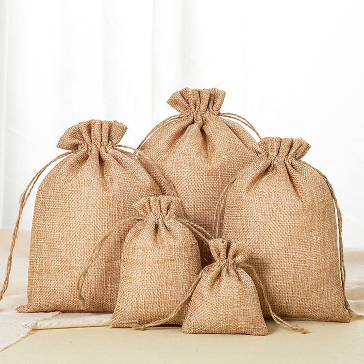 Eco Friendly Burlap Bags Linen Gift Pouch Packaging Jewelry Sack Jute Bag