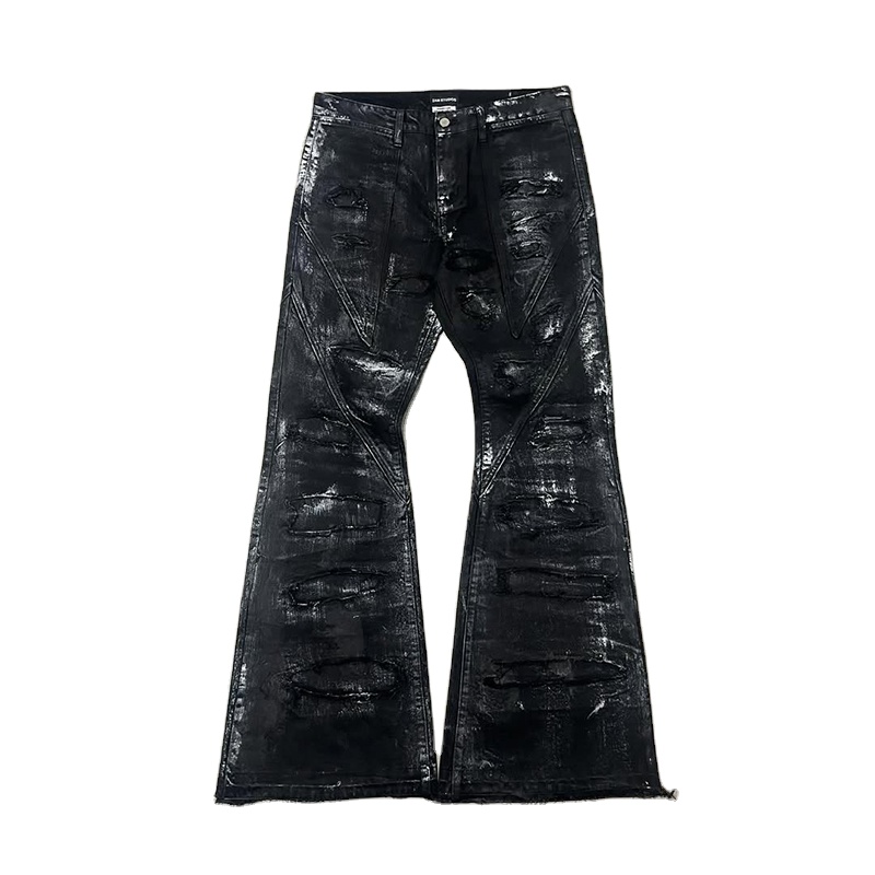 完売品　VIH20A loose fit oil coating denim Wax Black Jeans - Stylish & Durable Denim for All Seasons