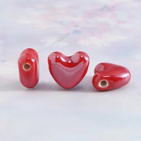 Siap Kirim Manik-Manik Hati Keramik Jingdezhen Berkilau Warna Solid untuk Pembuatan Perhiasan Gelang Rantai Ponsel DIY