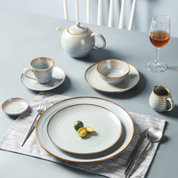 Service de vaisselle en céramique bleu émaillé, assiettes en porcelaine fine, vaisselle de table pour restaurant